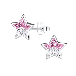 Silver Star Crystal Stud Earrings - 13043