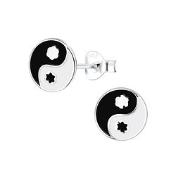 Silver Yin Yang Stud Earrings - 13045