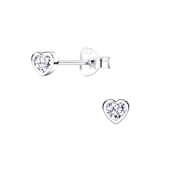 Silver Heart Cubic Zirconia Stud Earrings - 12040