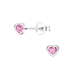 Silver Heart Cubic Zirconia Stud Earrings - 12040