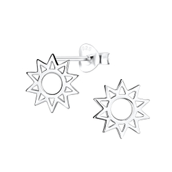 Silver Sun Stud Earrings - 11911