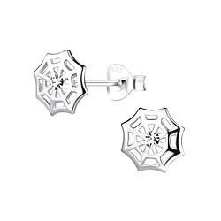 Silver Spider Web Stud Earrings - 12783