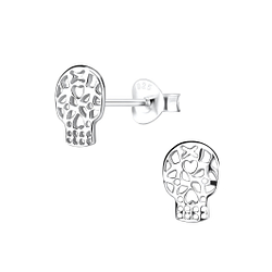 Silver Skull Stud Earrings - 13037