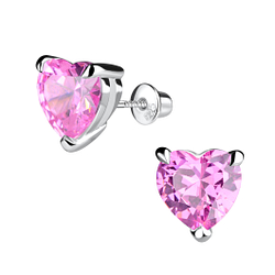 Silver Heart Screw Back Bullet Earrings - 13054