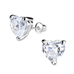 Silver Heart Screw Back Bullet Earrings - Wholesale - 13054 Silver Heart Screw Back Bullet Earrings - Wholesale - 13054
