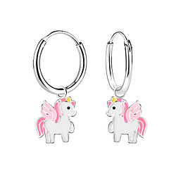 Silver Unicorn Charm Hoop Earrings - 12623 Silver Unicorn Charm Hoop Earrings - 12623