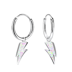Silver Lightning Bolt Charm Hoop Earrings - 13028 Silver Lightning Bolt Charm Hoop Earrings - 13028