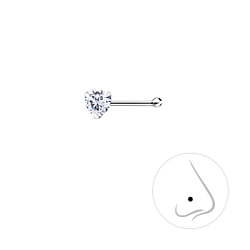 3mm Heart Cubic Zirconia Silver Nose Stud with Ball - Wholesale - 8827