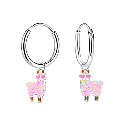 Silver LLama Charm Hoop Earrings - 13405
