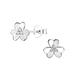 Silver Flower Stud Earrings - 14072