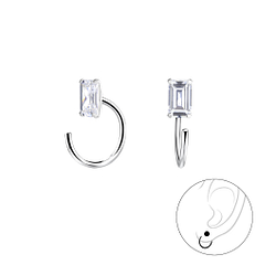 3x5mm Baguette Cubic Zirconia Silver Ear Huggers - 13990