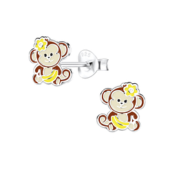 Silver Monkey Stud Earrings - 11121