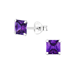 5mm Square Cubic Zirconia Silver Stud Earrings - Wholesale - 1333