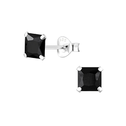 5mm Square Cubic Zirconia Silver Stud Earrings - Wholesale - 1333