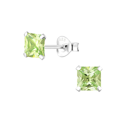 5mm Square Cubic Zirconia Silver Stud Earrings - Wholesale - 1333