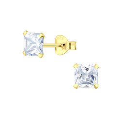 5mm Square Cubic Zirconia Silver Stud Earrings - 13710 5mm Square Cubic Zirconia Silver Stud Earrings - 13710
