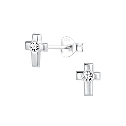 Silver Cross Stud Earrings - 13954