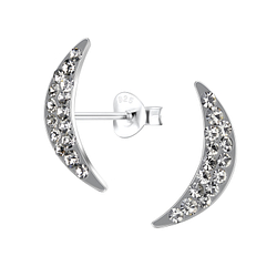 Silver Curved Crystal Stud Earrings - 13961 Silver Curved Crystal Stud Earrings - 13961