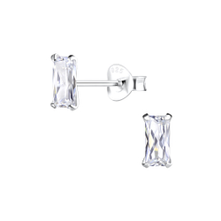 3x6mm Baguette Cubic Zirconia Silver Stud Earrings - 14046