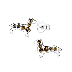 Silver Dachshund Dog Stud Earrings - Wholesale - 11310