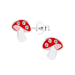 Silver Mushroom Stud Earrings - 13373