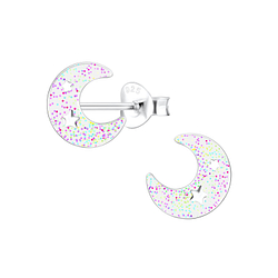 Silver Moon Stud Earrings - 12486