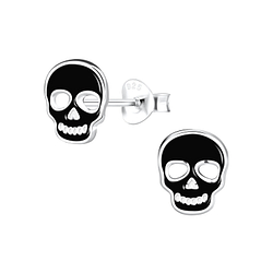 Silver Skull Stud Earrings - 13888