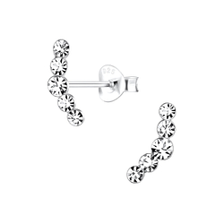 Silver Curved Crystal Stud Earrings - 13692 Silver Curved Crystal Stud Earrings - 13692
