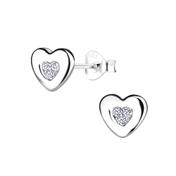 Silver Heart Stud Earrings - 14051
