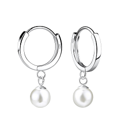 6mm Pearl Silver Huggie Earrings - 14055