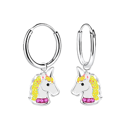 Silver Unicorn Charm Hoop Earrings - 9691 Silver Unicorn Charm Hoop Earrings - 9691