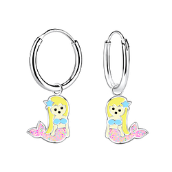 Silver Mermaid Charm Hoop Earrings - 13393