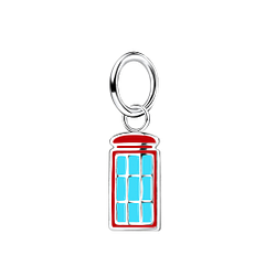 Silver Red Telephone Box Pendant - 13953