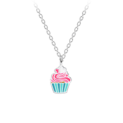 Silver Cupcake Necklace - 14658