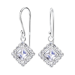 Silver Square Crystal Earrings - 14253