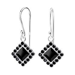 Silver Square Crystal Earrings - 14253