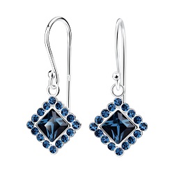 Silver Square Crystal Earrings - 14253
