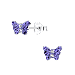 Silver Butterfly Crystal Stud Earrings - 15280