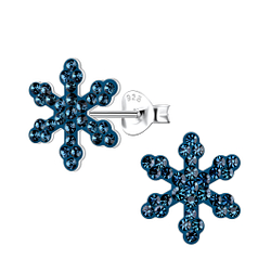 Silver Snowflake Crystal Stud Earrings - 14127