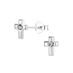 Silver Cross Stud Earrings - 13954
