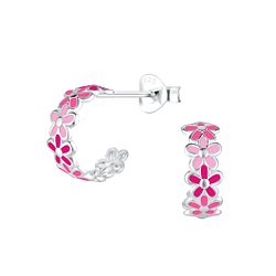 Silver Flower Half Hoop Stud Earrings - 12375 Silver Flower Half Hoop Stud Earrings - 12375