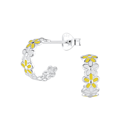 Silver Flower Half Hoop Stud Earrings - 12376 Silver Flower Half Hoop Stud Earrings - 12376