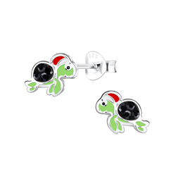Silver Christmas Turtle Stud Earrings - 14748