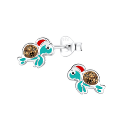 Silver Christmas Turtle Stud Earrings - 14749
