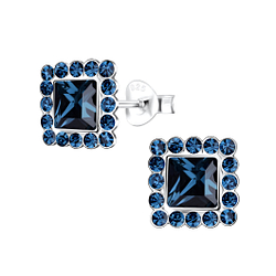 Silver Square Crystal Stud Earrings - 14255
