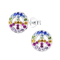 Silver Peace Sign Stud Earrings - 14935