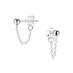 3mm Ball Silver Stud Earrings with Chain - 9565