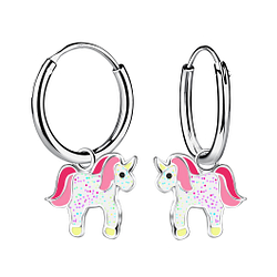 Silver Unicorn Charm Hoop Earrings - 15742 Silver Unicorn Charm Hoop Earrings - 15742