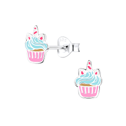 Silver Cupcake Stud Earrings - 15693