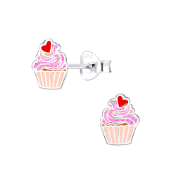 Silver Cupcake Stud Earrings - 15695
